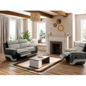 Vente-unique Canape 3 places et un fauteuil relax en microfibre gris clair et bandes anthracites TALCA