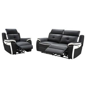 Vente-unique Canape 3 places et un fauteuil relax electrique en cuir ANGELIQUE - Noir/blanc