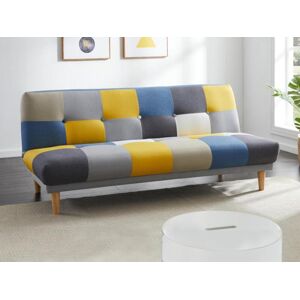 Vente unique Canape 3 places convertible clic clac en tissu MARDAG Patchwork gris bleu jaune