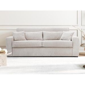 Vente-unique Canape 3 places convertible express en velours côtele beige - Couchage 140 cm - Matelas 18 cm - MONDOVI