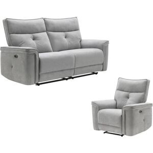 Vente unique Canape 3 places et fauteuil relax electrique en tissu gris BENJAMIN