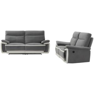 Vente unique Canapes 3 places et 2 places relax electrique en velours METTI Gris et bandes ecru