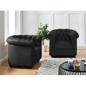 Vente-unique Lot de 2 fauteuils en cuir de buffle CHESTERFIELD - Noir