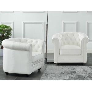 Vente unique Lot de 2 fauteuils en cuir de buffle CHESTERFIELD Blanc