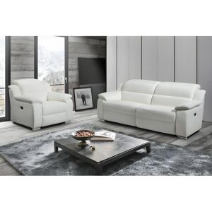 Vente unique Canape 3 places et fauteuil relax electrique en cuir blanc ARENA III