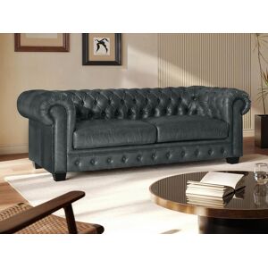 Vente uniquecom Canape chesterfield 3 places BRENTON 100 cuir de buffle premium Vert de gris