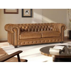 Vente-unique.com Canape chesterfield 3 places BRENTON 100% cuir de buffle premium - Caramel vintage