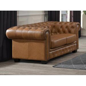 Vente-unique.com Canape chesterfield 2 places BRENTON 100% cuir de buffle premium - Caramel vintage