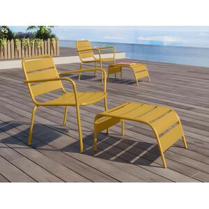 Fauteuil bas de jardin empilable + repose pied en metal - Jaune moutarde - MIRMANDE de MYLIA