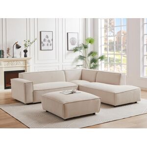 PASCAL MORABITO Grand Canape d'angle droit et pouf en velours côtele beige BORORE