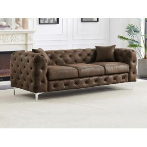 Vente unique Canape 3 places chesterfield en microfibre aspect cuir vieilli EDWINA