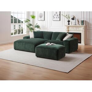 Canape d'angle gauche et pouf en velours côtele vert sapin TIRONO de Maison Cephy