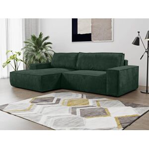 Vente-unique Canape d'angle gauche convertible en velours côtele vert sapin AMELIA