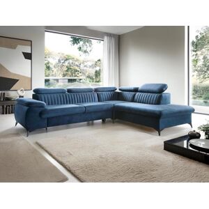 Canape grand angle droit convertible en velours bleu nuit SAMARA de Pascal Morabito