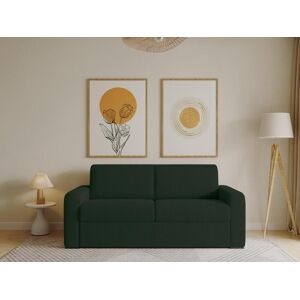 Vente-unique Canape 3 places convertible express en velours côtele vert sapin - Couchage 140 cm - Matelas 14 cm - BEVIS