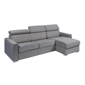 Vente-unique Canape d'angle reversible convertible express en tissu gris - Couchage a lattes larges 140 cm - Matelas 18 cm - VIZIR