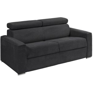 Vente-unique Canape 3 places convertible express en velours côtele gris - Couchage a lattes larges 140 cm - Matelas 22 cm memoire de forme - VIZIR