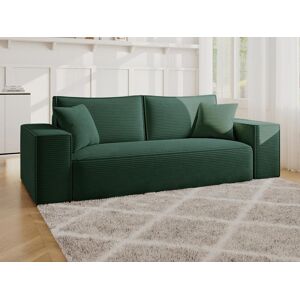 Vente-unique Canape 3 places convertible express en velours côtele vert sapin - Couchage 140 cm - Matelas 14 cm avec memoire de forme - AMELIA