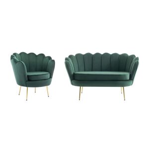 PASCAL MORABITO Canape 2 places et fauteuil coquillage en velours vert sapin DANDELION