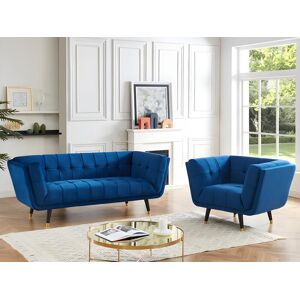 Vente unique Canape 3 places et un fauteuil en velours SAMANTHA II Bleu nuit