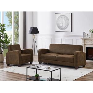 Vente unique Canape 3 places et fauteuil club en microfibre marron aspect cuir vieilli MADIE II