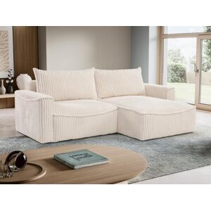 Vente-unique Canape d'angle convertible reversible en velours côtele grosses côtes beige ASTURIO