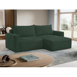 Vente-unique Canape d'angle convertible reversible en velours côtele grosses côtes vert ASTURIO