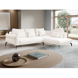 Vente-unique Canape d'angle droit convertible en tissu texture blanc VILARETI