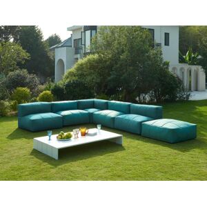 Salon de jardin modulable 6 places en tissu 4 fauteuils 1 angle 1 pouf et une table basse Vert LIVAI de MYLIA