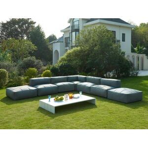 Salon de jardin modulable 7 places en tissu 4 fauteuils 1 angle 2 poufs et une table basse Anthracite LIVAI de MYLIA