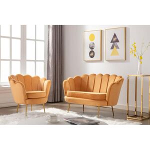 Vente unique Canape 2 places et fauteuil coquillage en velours jaune moutarde DANDELION