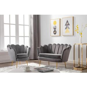 Vente unique Canape 2 places et fauteuil coquillage en velours anthracite DANDELION