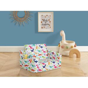 Vente-unique Fauteuil chauffeuse pour enfant en velours blanc motifs dinosaures ALMAGRO