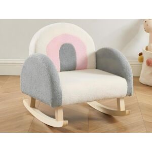 Vente-unique Fauteuil pour enfant a bascule en tissu bouclette creme, gris et rose ESLIDA