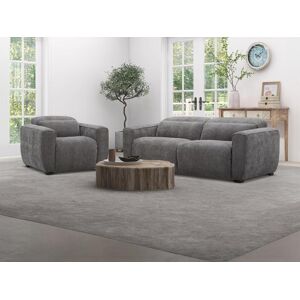 Vente unique Canape 3 places et fauteuil relax electrique en tissu gris LAGUNDI