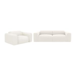 Canape 3 places et fauteuil en tissu bouclette blanc POGNI de Maison Cephy