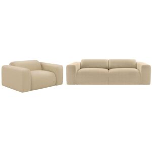 Canape 3 places et fauteuil en tissu texture beige POGNI de Maison Cephy