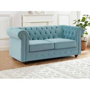 Vente unique Canape 2 places en velours bleu pastel CHESTERFIELD