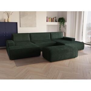 Vente unique Grand canape dangle panoramique convertible en velours cotele vert sapin AMELIA