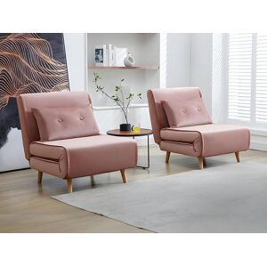 Vente-unique Fauteuil convertible en velours rose poudre URIBIA