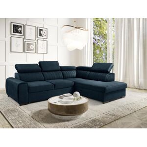 Vente unique Grand canape dangle droit convertible en tissu bleu nuit LARICA