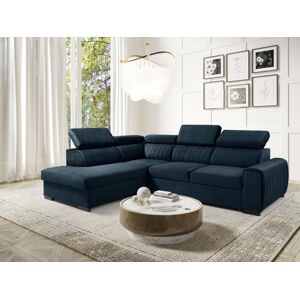 Vente unique Grand canape dangle gauche convertible en tissu bleu nuit LARICA