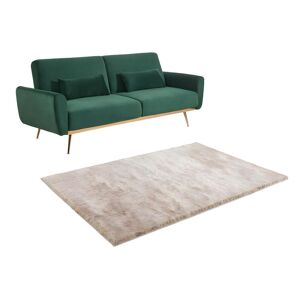 Vente-unique Ensemble canape 3 places convertible clic-clac vert sapin LAUNEI et tapis taupe DOLCE