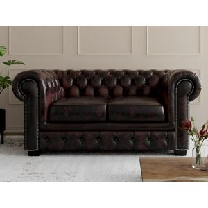 Vente uniquecom Canape chesterfield 2 places BRENTON 100 cuir de buffle Marron reflets chatains