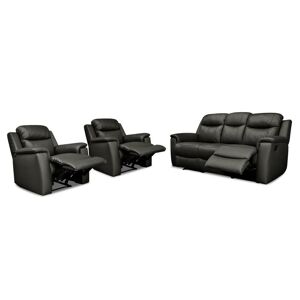 Vente-unique Canape 3 places et 2 fauteuils relax EVASION en cuir - Noir
