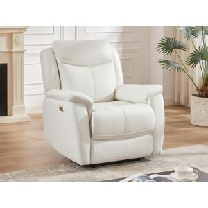 Vente-unique.com Fauteuil relax electrique en cuir de vachette blanc NOMAJO