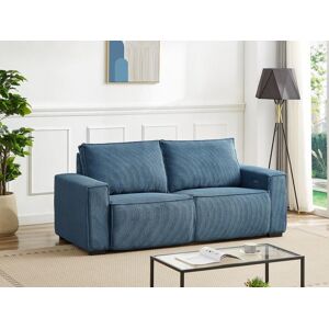 Vente unique Canape 3 places relax electrique en tissu cotele bleu AMELIO