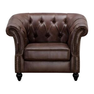 Vente unique Fauteuil Chesterield AQUITAINE en microfibre aspect cuir vieilli Marron