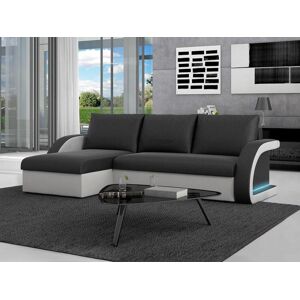 Vente-unique Canape d'angle convertible et reversible en simili a leds CORNEILLE - Bicolore noir/blanc