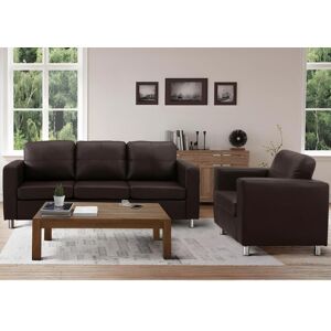 Vente unique Canape 3 places et un fauteuil en simili ACKLEY Marron